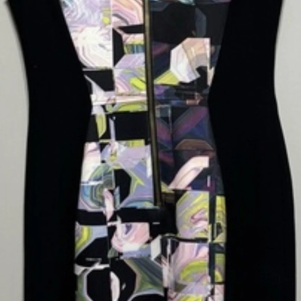 Ted Baker Black Midi Dress w/Pastel Mosaic Panel